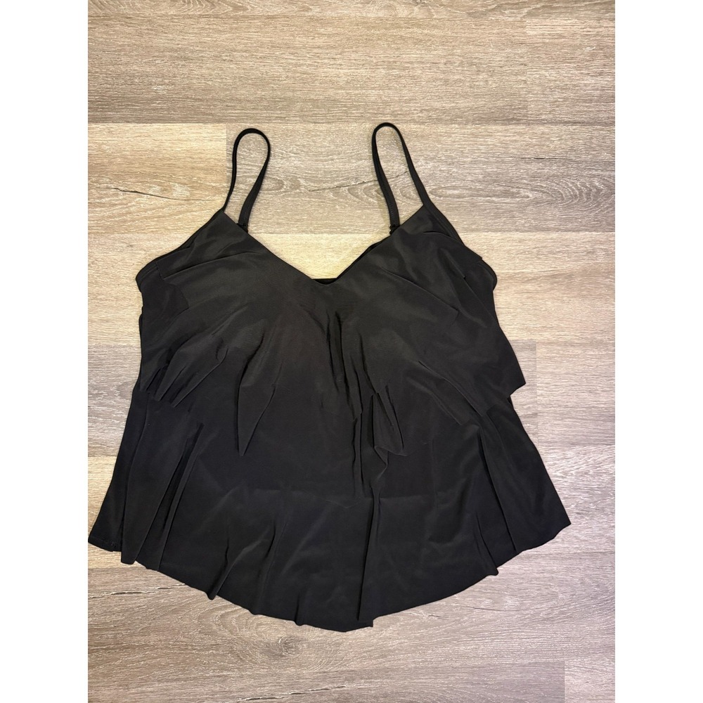 Women's Size 1x Ruffled Tiered Swim Tankini Top Black Bathing Suit Top